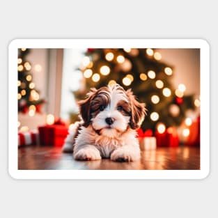 Havanese Puppy with Christmas Holiday Gifts Sticker